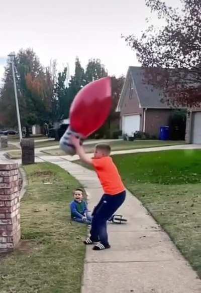 kids falls over after throwing a balloon 💀