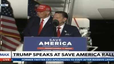 Trump invites Psychopathic TV Preacher Kenneth Copeland to pray and speak to his rally - hugs him and kisses his cheek afterward (2022). Trump appointed him to his National Evangelical Executive Advisory Committee.