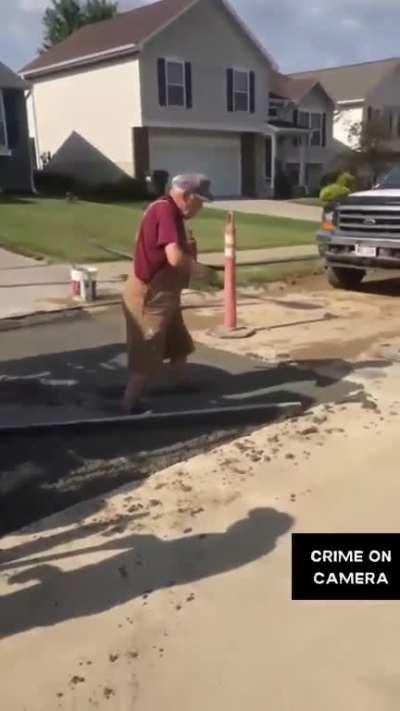 Immature old man wants the truck out off his lawn but goes the wrong way about it