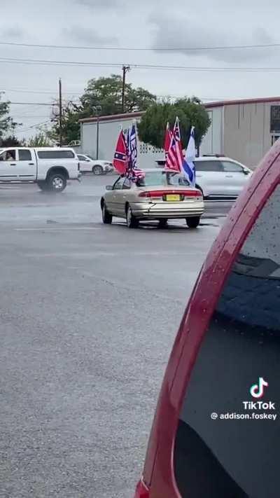 A car with flags