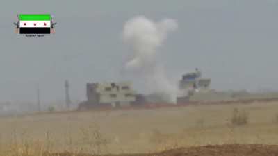 FSA &quot;Qasioun Brigade&quot; using a captured Syrian T-55 to snipe distant Syrian Army fortifications - 2015