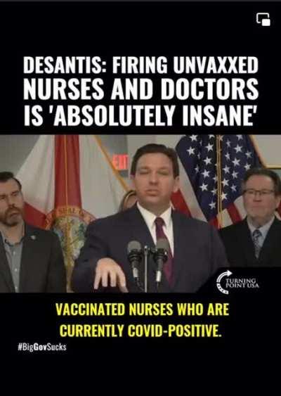 DeSantis giving us the facts. Fire the unvaxed. Meanwhile bring back vaxed positive. 🙃🤡🌎