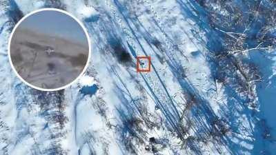 A Ukrainian FPV drone strike leaves a lone russian soldier unable to walk