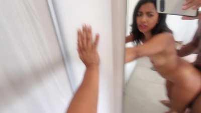 Cheating Latina gets BBC dick down in front of mirror