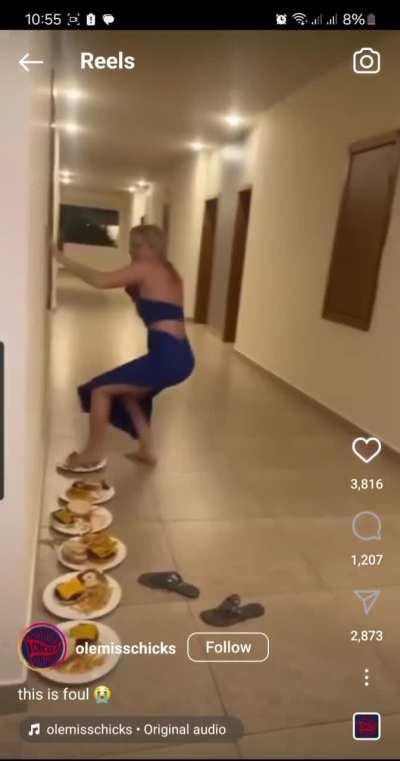 Girl Stepping on people's food