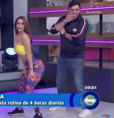 Tv host is forced to dance with the mexican weather girl