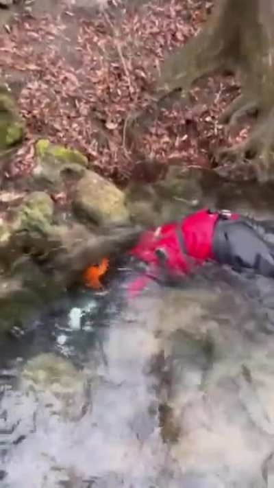 This diver entering an underwater cave