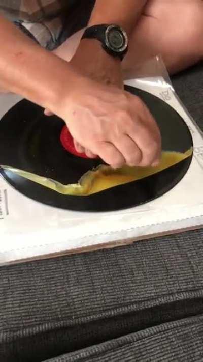 Peeling glue off of a record [0:47]