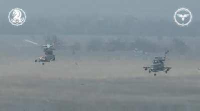 Army aviation helicopters providing aerial support to Ukrainian troops in Avdiivka direction.  Published on 05/March/2024 by the 47th Mechanized Brigade.