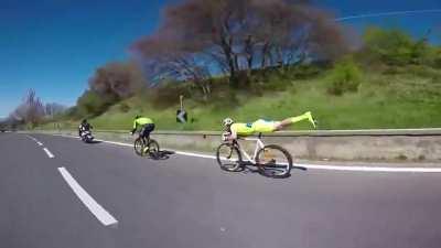 Italian cyclist Michael Guerra overtaking his competitors.