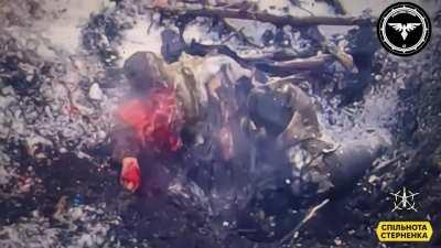 *GRAPHIC* A russian soldier takes a direct hit from a ukrainian FPV drone near Avdiivka, Febuary 2024.