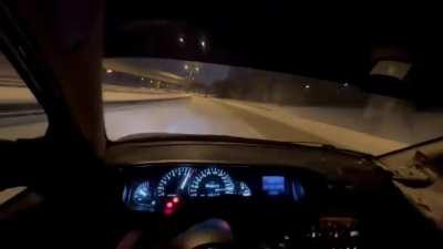Finnish guy drifting on an icy public road