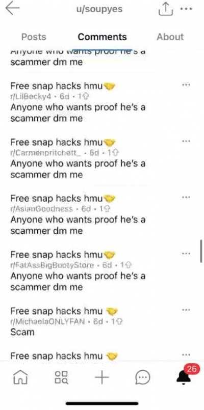 Idk who this is but hes spamming scam under everyones stuff 🤨