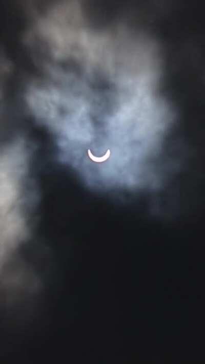 The eclipse through my phone from Maitighar, Kathmandu