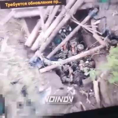 A Russian drone finishes off 7 wounded Ukrainian soldiers who had previously been exposed by a FPV strike. Early June 2024 (the location of the trench is unknown)