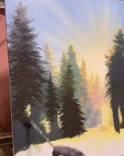 Winter environment painting in the making with a stunning outcome