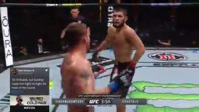 Khabib Nurmagomedov uses throw-away jabs to bait Justin Gaethje into kicking before securing a takedown