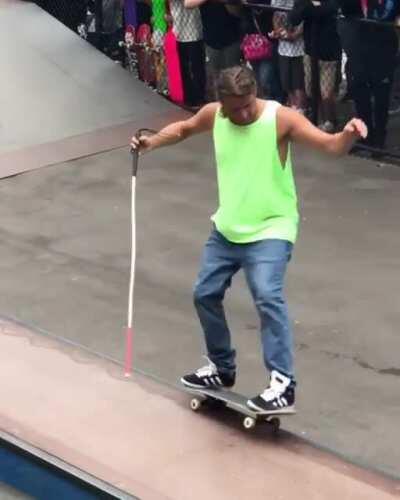 Blind skater lines up for a 50/50