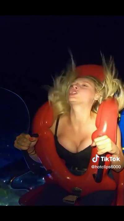 Slingshot ride gives busty blonde orgasm