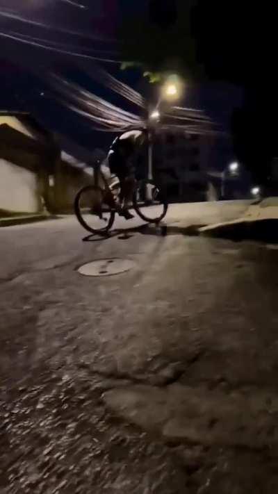 Biker goes uphill.