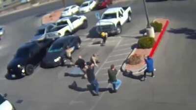 You have to be special kind of stupid to attack a cop in with three gun shop employees behind you.