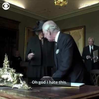 King Charles III having a meltdown over a pen