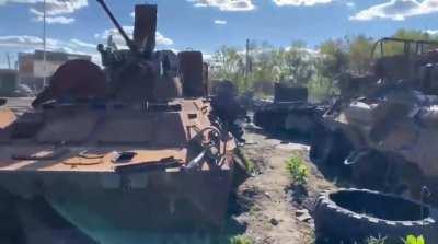 Kharkiv region, a soldier of the Armed Forces of Ukraine shows one of the many dump areas that holds destroyed equipment of the Russian Forces.