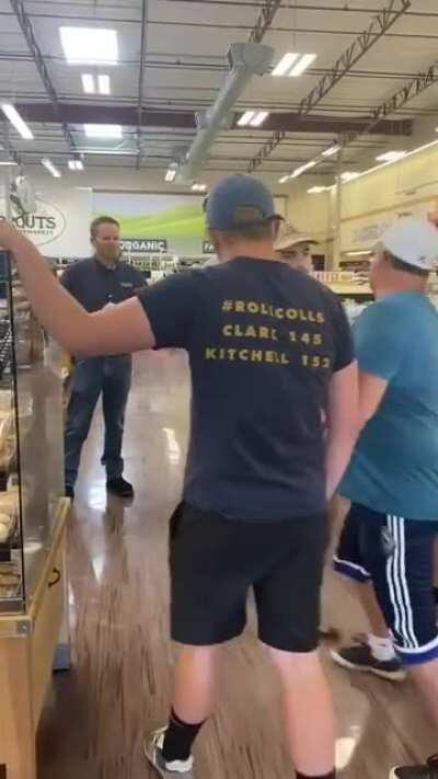 COVIDiot carried out of Sprouts by son - listen for the fart