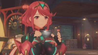 Pyra drinking tea