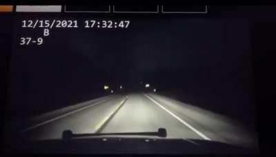 December 2021 tornadoes seen through lightning strikes, caught on police dash cam.