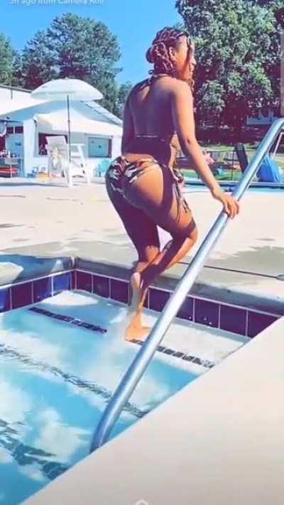 Go to her snap and get her getting out the pool