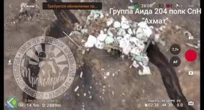 Ukrainian soldier manages to shoo away a Russian drone with his gun. 