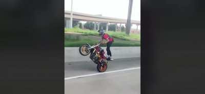 Showing off on a motorcycle in the front, WCGW?