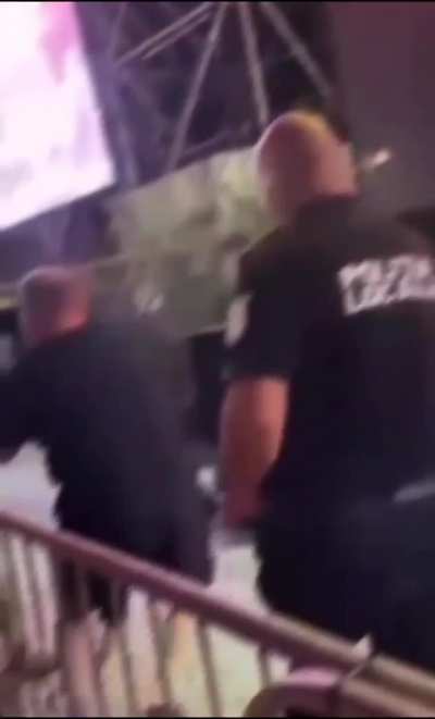 Drunk dude punches a cop at a popular singer's concert then gets his lights knocked out, happened in Romania.