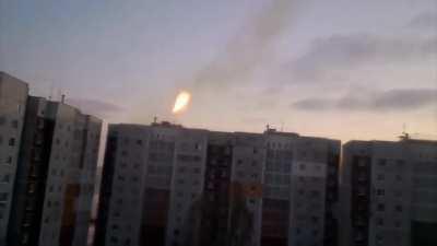 (LOUD SOUND) Grad MLRS fires near residential buildings, Donetsk, Ukraine (occupied by Russia), 2014.