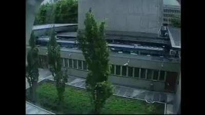 CCTV footage of Anders Breivik's bomb exploding during the 2011 Norway attacks. The explosion left 8 people dead and over 200 injured. Hours later Breivik would then go on to murder an additional 69 people in a shooting attack at Utøya island before being