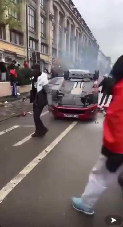 Moroccans rioting in the streets of Brussels after Morocco's 2-0 victory over Belgium