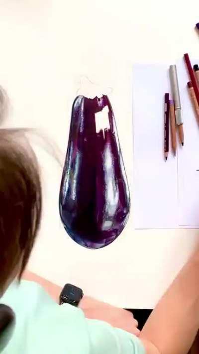 Timelapse of a hyperrealism eggplant drawing