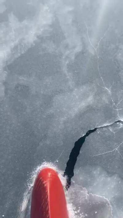 Bulbous bow breaking built-up ice