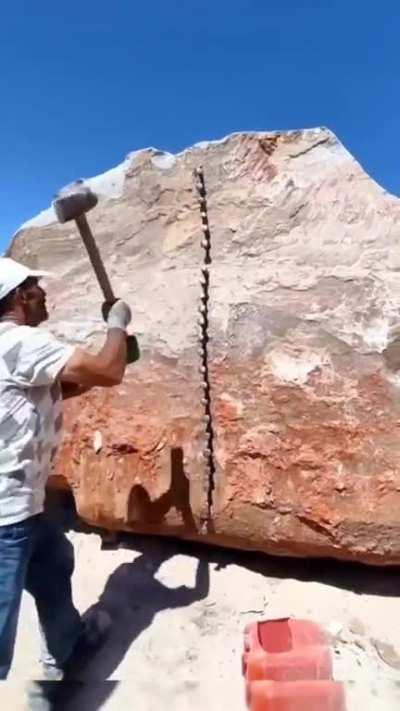 Splitting open a rock