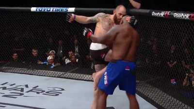 Derrick Lewis gets hurt and torn apart by Travis Browne's kicks and knees, but then Derrick knocks him out anyway.