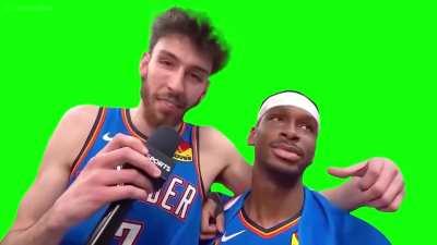 [MEME TEMPLATE] Chet Holmgren saying &quot;THIS IS THE MVP RIGHT HERE!&quot; to SGA NBA meme Green Screen