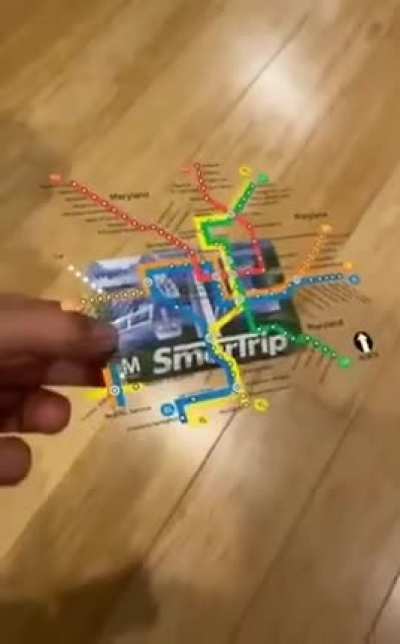 Washington DC new metro pass displays the metro map with augmented reality when you look at it with your phone or smart glasses