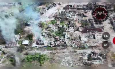 Russian drone records the complete destruction of Vovchansk after a month of urban fighting. June 2024