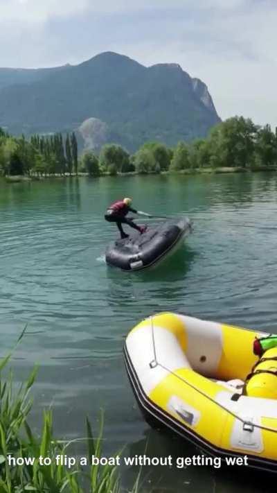 Flipping an overturned raft without getting wet