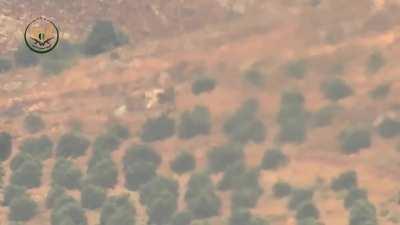 NLF ATGM team hits an SAA ZU-23-2 mounted on top of an MT-LB - al-Ghab Plain - 2019