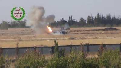 Nour al-Din al-Zenki Movement 9M113 Konkurs team engages an SAA tank during the siege of Menagh Military Airbase - Aleppo - 7/30/2013