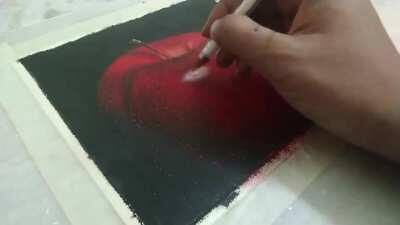 Watch till the end... super realistic oil pastel Apple.