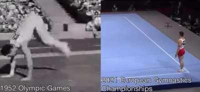 High level gymnastics, nearly 70 years apart. It’s hard to believe this is even the same sport.