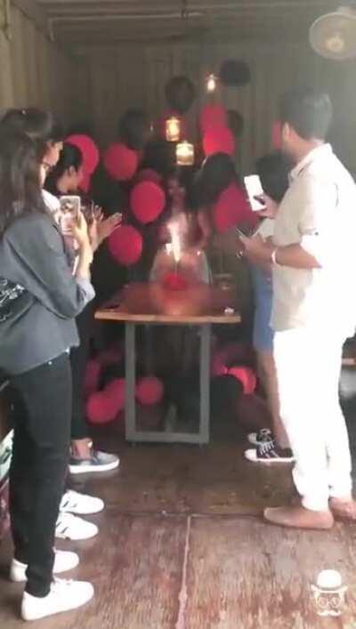 HMFT after lighting up a candle in front of helium balloons